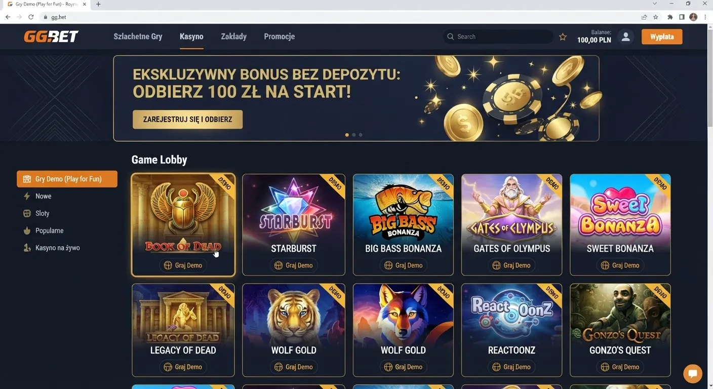 Interfejs trybu demo w GGBet